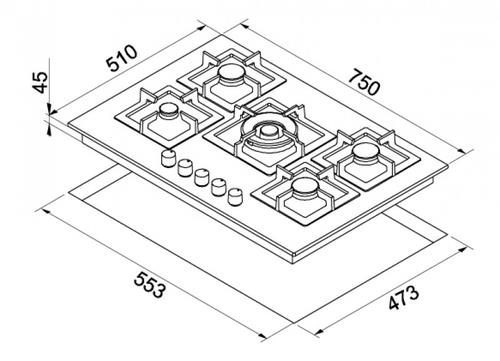Elleci Plano 75 Acciaio inossidabile Da incasso 75 cm Gas 5 Fornello(i)