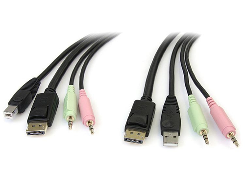 StarTech.com Cavo switch KVM DisplayPort USB 4 in 1 con audio e microfono 1,8 m