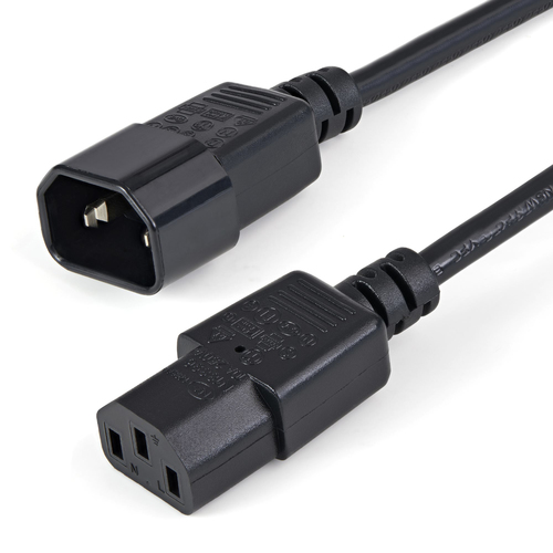 StarTech.com Cavo Prolunga di Alimentazione da 1m, Prolunga Elettrica AC per Computer/Stampante/Monitor da C14 a C13, 10A-125V, 18AWG, Omologato UL