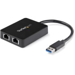 Startech.Com - StarTech.com Adattatore USB 3.0 a doppia porta Ethernet Gigabit NIC con porta USB, Cablato, USB, Ethernet, 5000 Mbit/s, Nero