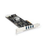 Startech.Com - StarTech.com Adattatore scheda SuperSpeed USB 3.0 con 4 porte PCI Express (PCIe) con 4 canali da 5 Gbps dedicati - UASP - Alimentazione SATA/LP4, PCIe, USB 3.2 Gen 1 (3.1 Gen 1), Piena altezza/Basso profilo, PCIe 2.0, Nero, 3 m