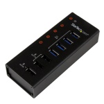 StarTech.com Hub USB 3.0 alimentato a 4 porte con 3 porte di ricarica USB dedicate (2 x 1A e 1 x 2A) - Box esterno in metallo per montaggio a parete