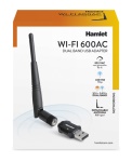HAMLET - Hamlet Adattatore USB Wi-Fi 600Mbps Dual Band 5GHz + 2.4GHz standard 802.ac con antenna rimovibile, Senza fili, USB, WLAN, Wi-Fi 5 (802.11ac), 600 Mbit/s, Nero