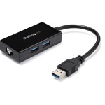 Startech.Com - StarTech.com Adattatore USB 3.0 a Ethernet Gigabit con Hub USB a 2 porte incorporato, Cablato, USB, Ethernet, 5000 Mbit/s, Nero