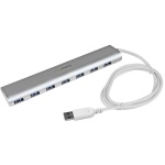 Startech.Com - StarTech.com Hub USB 3.0 a 7 porte compatto con cavo integrato, USB 3.2 Gen 1 (3.1 Gen 1) Type-A, USB 3.2 Gen 1 (3.1 Gen 1) Type-A, 5000 Mbit/s, Argento, Bianco, Alluminio, Plastica, Potenza