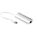 Startech.Com - StarTech.com Hub USB 3.0 a 3 porte con Adattatore NIC Ethernet Gigabit Gbe, Cablato, USB, Ethernet, 5000 Mbit/s, Argento, Bianco