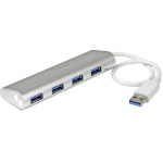 Startech.Com - StarTech.com Hub USB 3.0 a 4 porte compatto e portatile con cavo integrato, USB 3.2 Gen 1 (3.1 Gen 1) Type-A, USB 3.2 Gen 1 (3.1 Gen 1) Type-A, 5000 Mbit/s, Argento, Bianco, Alluminio, Plastica, Potenza