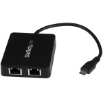 Startech.Com - StarTech.com Adattatore di Rete USB-C a doppia uscita Ethernet Gigabit con porta USB tipo-A, Cablato, RJ-45, USB, 5000 Mbit/s, Nero