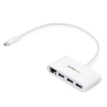 Startech.Com - StarTech.com Hub USB 3.0 a 3 porte con Gigabit Ethernet - USB-C a 3x USB-A - Bianco, Cablato, USB, Ethernet, 1000 Mbit/s, Bianco