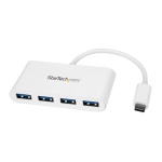 Startech.Com - StarTech.com Hub USB-C a 4 porte USB 3.0 - USB-C a 4x USB-A - Alimentato via bus - Bianco, USB 3.2 Gen 1 (3.1 Gen 1) Type-C, USB 3.2 Gen 1 (3.1 Gen 1) Type-A, 5000 Mbit/s, Bianco, Plastica, CE, FCC, RoHS