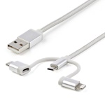 Startech.Com - StarTech.com Cavo di ricarica multiplo USB da 1m - Adattatore da USB a Micro-USB o USB-C o Lightning per iPhone / iPad / iPod / Android - Certificato Apple MFi - Caricatore USB 3 in 1 - Intrecciato, 1 m, USB A, Micro-USB B, 2.0, 480 Mbit/s, Argento