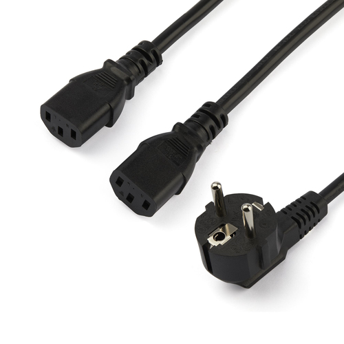StarTech.com Cavo di Alimentazione per Computer a Y da 2m; Cavo Elettrico Splitter AC di Ricambio per PC/Monitor da Schuko a 2x C13, 10A-250V, Omologato UL