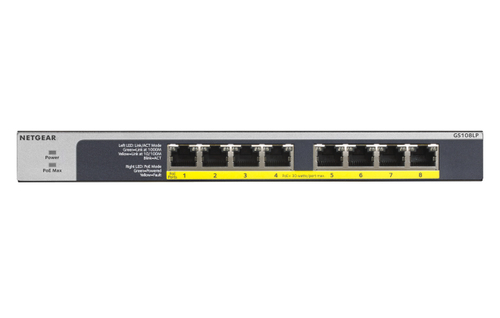 Netgear GS108LP Non gestito Gigabit Ethernet (10/100/1000) Supporto Power over Ethernet (PoE) 1U Nero, Grigio
