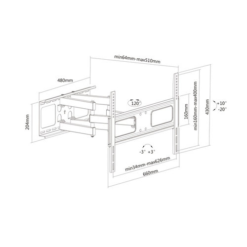 Value 17.99.1205 Supporto TV a parete 177,8 cm (70