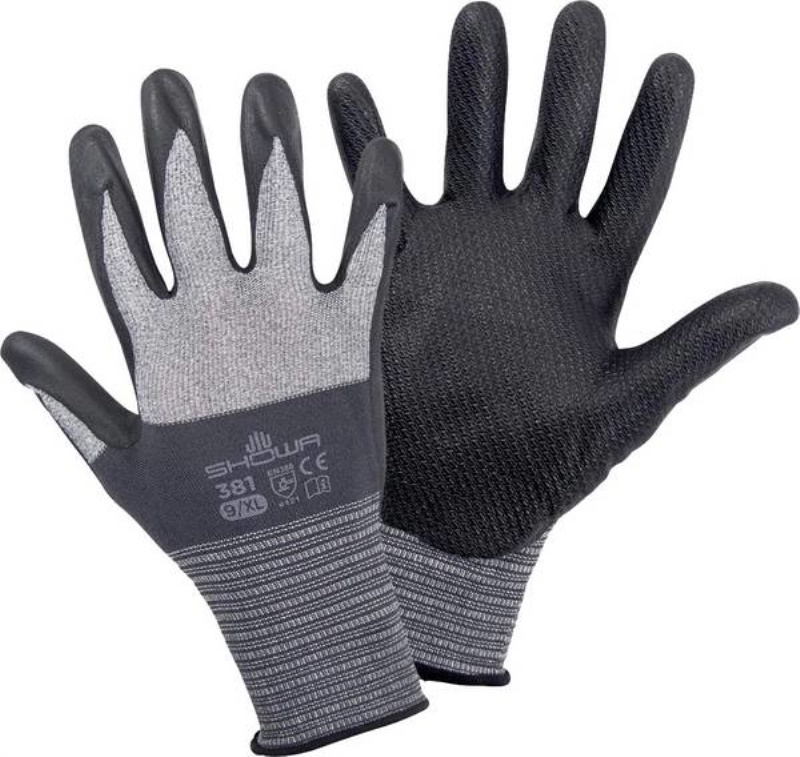 Showa 4704 XL Guanto protettivo Guanti da officina Nero, Grigio Nitrile, Spandex