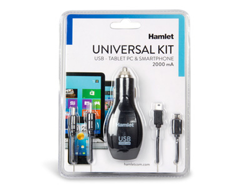 Hamlet Universal Kit alimentatore per auto per smartphone e tablet 4 in 1 con 4 connettori