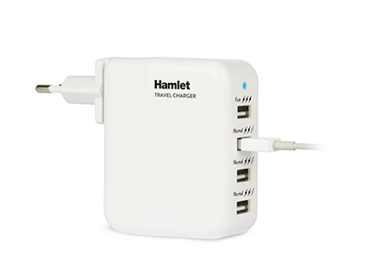 Hamlet Travel Charger Alimentatore USB da parete 4 porte con adattatori per 150 paesi