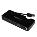 Startech.Com - StarTech.com Mini Docking Station Universale per Laptop USB 3.0 con uscita HDMI/VGA e Gigabit Ethernet USB3.0, Cablato, USB 3.2 Gen 1 (3.1 Gen 1) Type-A, 10,100,1000 Mbit/s, 10BASE-T,100BASE-TX,1000BASE-T, IEEE 802.3,IEEE 802.3ab,IEEE 802.3u, Nero
