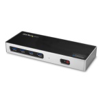 Startech.Com - StarTech.com Dock USB-C e USB-A - Dock doppio monitor DisplayPort + HDMI 4K 60Hz - Docking station ibrida USB 3.0 per laptop USB-C o USB-A - 6x USB Type-A, GbE - USB 3.1 Gen 1 - Mac/Window, Cablato, USB 3.2 Gen 1 (3.1 Gen 1) Type-C, 3,5 mm, 10,100,1000 Mbit/s, IEEE 802.3,IEEE 802.3ab,IEEE 802.3u, Nero, Argento