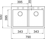 Elleci - Elleci Quadra 350 G48, Lavello montato su piano, Rettangolare, Granitek, Grigio, 2 ciotole, Rettangolare