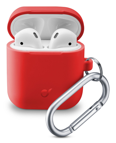 Cellularline Bounce - AirPods 1&2 Custodia per AirPods in silicone soft-touch con gancio Rosso