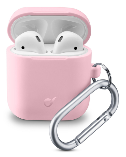 Cellularline Bounce - AirPods 1&2 Custodia per AirPods in silicone soft-touch con gancio Rosa
