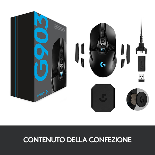 Logitech G Logitech G903 LIGHTSPEED Mouse da Gaming Wireless con Sensore HERO 25K, 140h e 1h con Batteria Ricaricabile, RGB LIGHTSYNC, Compatibile con POWERPLAY, ambidestro, 107 g e 10 g opzionale, 25