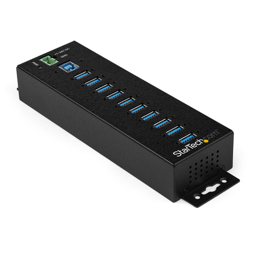 StarTech.com Hub USB 3.0 industriale a 10 porte con adattatore di alimentazione - Protezione contro le sovratensioni - Hub di trasferimento dati USB 3.0 industriale in metallo - Montabile su guida DIN