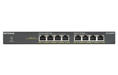 Netgear GS308PP Non gestito Gigabit Ethernet (10/100/1000) Supporto Power over Ethernet (PoE) Nero