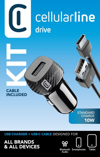 Caricabatterie Cellular Line CBRKIT10WTYCK CAR CHARGER 10W Usb C Black