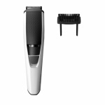 PHILIPS - Philips BEARDTRIMMER Series 3000 Rifinitore per barba con impostazioni di precisione da 1mm, Lavabile, Non richiede manutenzione (non necessita di lubrificazione), Batteria, Nero, Argento