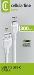 Cellular Line - Cellularline USB Cable Home XL - USB-C Cavo da USB a USB-C per la ricarica e sincronizzazione dati Bianco, 3 m, USB A, USB C, USB 2.0, Maschio/Maschio, Bianco