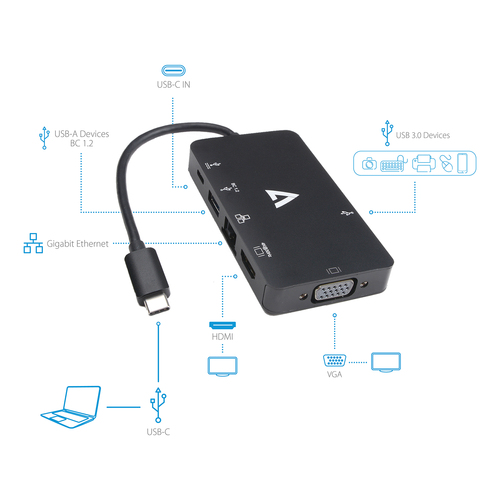 HUB V7 V7UC U3CRJ45HDVG BLK Video Adapter Usb C Black Black