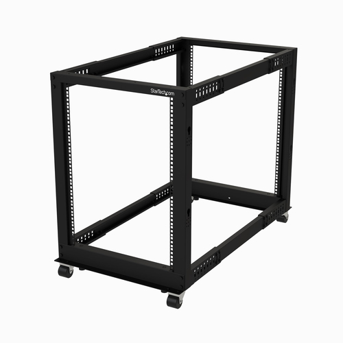 StarTech.com Armadio Server Rack con 4 staffe a Telaio Aperto 15U con profondità regolabile da 59-104cm - Rack per apparecchiature di rete con rotelle, livellatori e gestione dei cavi