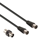 Hama - Hama Cavo antenna M/F con adattatore M/M, 1,5 metri, 75 dB, nero, 1,5 m, Nero
