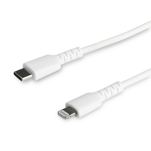 StarTech.com Cavo durevole da USB-C a Lightning da 1m bianco - Cavo di alimentazione/sincronizzazione in Fibra aramidica robusta per impieghi intensivi da USB tipo C a Lightening - Certificato Apple M