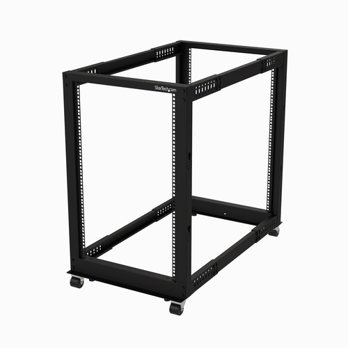 StarTech.com Armadio Server Rack con 4 staffe a Telaio Aperto 18U con profondità regolabile da 59-104cm - Rack per apparecchiature di rete con rotelle, livellatori e gestione dei cavi
