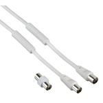 Hama - Hama Cavo antenna M/F con adattatore M/M, 5 metri, 85 dB, ferrite, bianco, 5 m, Bianco