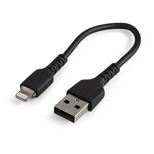 StarTech.com Cavo da USB-A a Lightning da 15cm nero - Robusto e resistente cavo di alimentazione/sincronizzazione in fibra aramidica da USB tipo A da Lightning - Certificato Apple Mfi per iPad/iPhone 