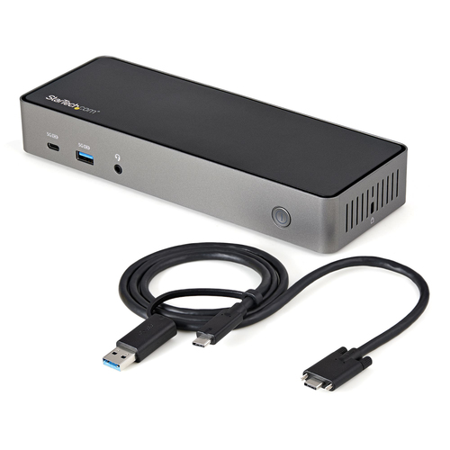 StarTech.com USB-C e USB-A Dock - Docking station universale triplo monitor DisplayPort e HDMI 4K 60Hz - 85W Power Delivery, Hub 6x USB, GbE, Audio - Docking station USB tipo C/USB 3.1 Gen 2 10Gbps