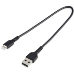 Startech.Com - StarTech.com Cavo da USB-A a Lightning da 30cm nero - Robusto e resistente cavo di alimentazione/sincronizzazione in fibra aramidica da USB tipo A da Lightning - Certificato Apple Mfi per iPad/iPhone 12, Nero, USB A, Lightning, 0,3 m, Maschio, Maschio