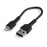Startech.Com - StarTech.com Cavo da USB-A a Lightning da 15cm nero - Robusto e resistente cavo di alimentazione/sincronizzazione in fibra aramidica da USB tipo A da Lightning - Certificato Apple Mfi per iPad/iPhone 12, Nero, USB A, Lightning, 0,15 m, Maschio, Maschio