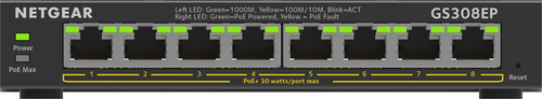 Netgear GS308EP Gestito L2/L3 Gigabit Ethernet (10/100/1000) Supporto Power over Ethernet (PoE) Nero