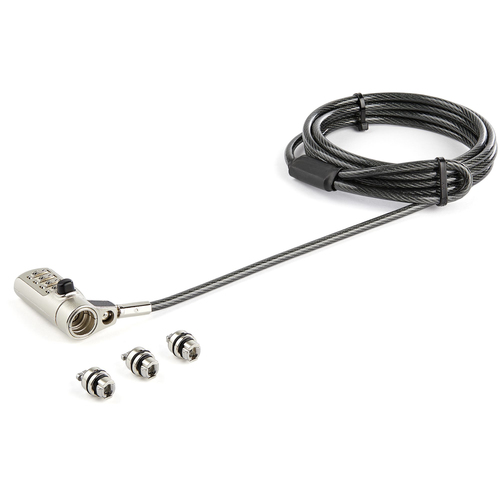StarTech.com Cavo di sicurezza universale a combinazione per computer portatile da 2m - 3 in 1 - Lucchetto di sicurezza con combinazione a 4 cifre per laptop/desktop compatibile con K-Slot, Nano & Wed