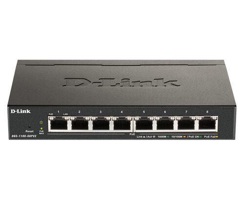 D-Link DGS-1100-08PV2 switch di rete Gestito L2/L3 Gigabit Ethernet (10/100/1000) Supporto Power over Ethernet (PoE) Nero