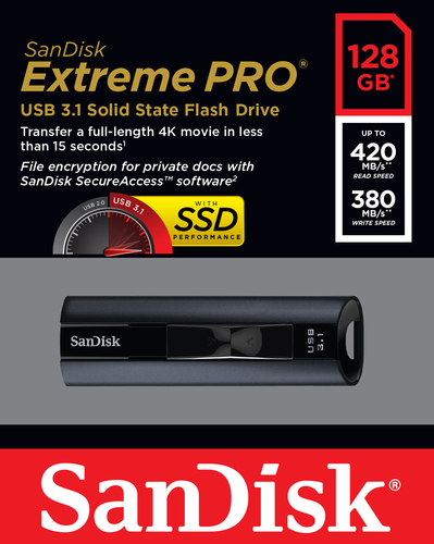 SanDisk Extreme Pro unità flash USB 128 GB USB tipo A 3.2 Gen 1 (3.1 Gen 1) Nero