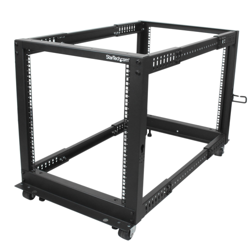 StarTech.com Armadio Server Rack con 4 staffe a Telaio Aperto 12U con profondità regolabile da 59-104cm - Rack per apparecchiature di rete con rotelle, livellatori e gestione dei cavi