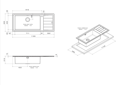 Apell LNPG1161 Lavello sottopiano Rettangolare Acciaio inossidabile