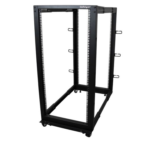 4POSTRACK25U StarTech.com Armadio Server Rack con 4 staffe a Telaio Aperto 25U con profondità regolabile da 59-104cm - Rack per apparecchiature di rete con rotelle, livellatori e gestione dei cavi, Ra