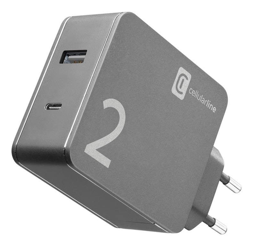 Cellularline Duo Charger - MacBook and iPhone Caricabatterie per computer portatili dotati di porta USB-C e smartphone, 42W Nero